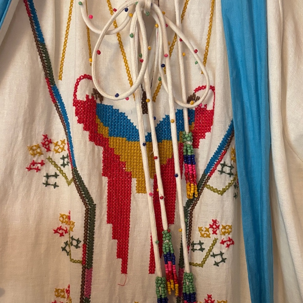 FARM Rio White Maxi Dress with Pink Panels and Blue Ribbon - Picture 2 of 4